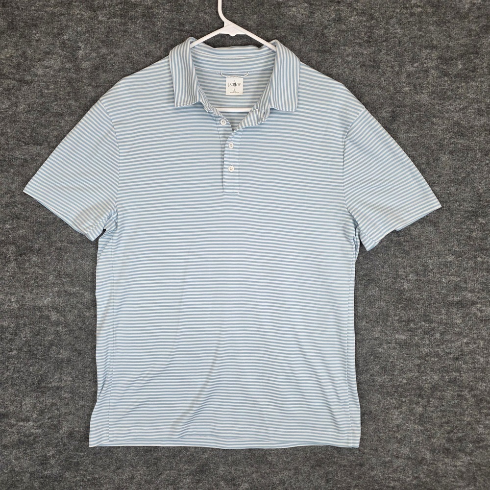 J Crew Polo Shirt Mens Large Blue White Striped Short Sleeve Slim Fit Preppy